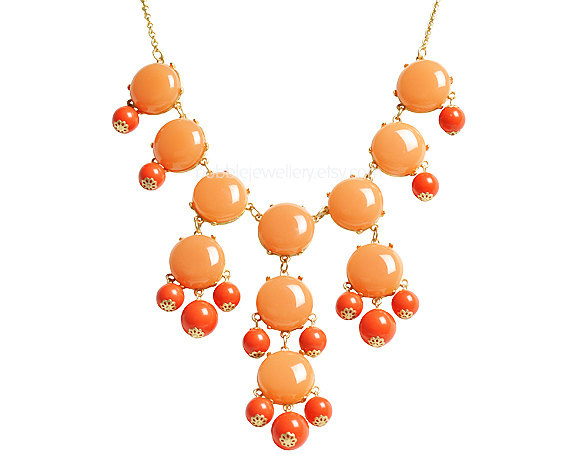 Handmade Bubble Necklace - Bib Necklace- Statement Necklace- Coral