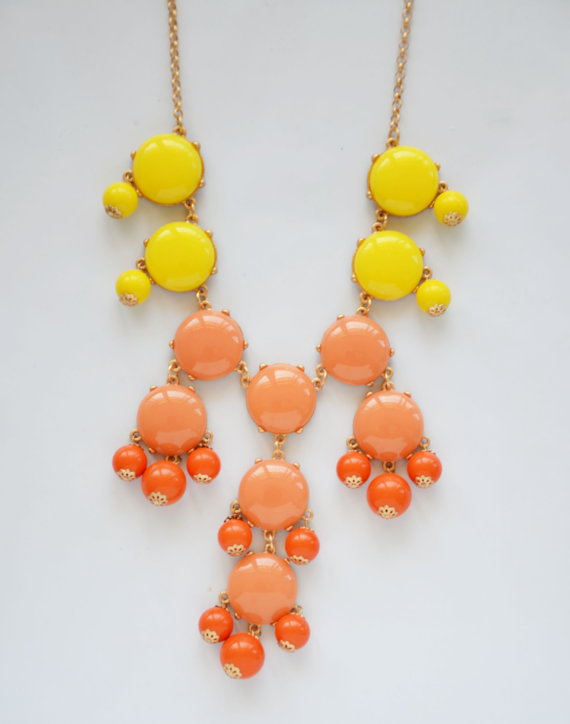 Handmade Bubble Necklace - Bib Necklace- Statement Necklace- Yellow And Coral