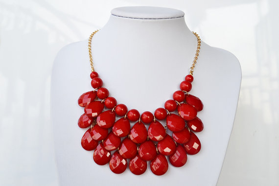 Red - Fashion Water Drops Bib Necklace And Earrings Set ,bubble Bib Statement Holiday Party Wedding Necklace,bridesmaid Gift