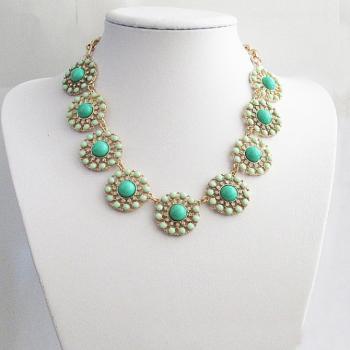 Fashion Handmade Turquoise Green Enamel Disc Circle Crystal Necklace on ...